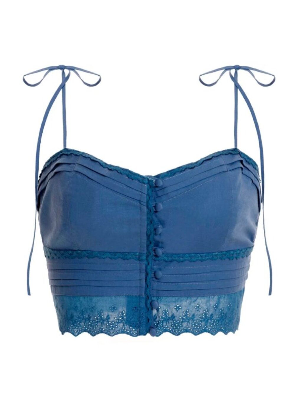 Agua Bendita Crop Top NWT Size M Blue Lace Button Front Bustier Tie Strap